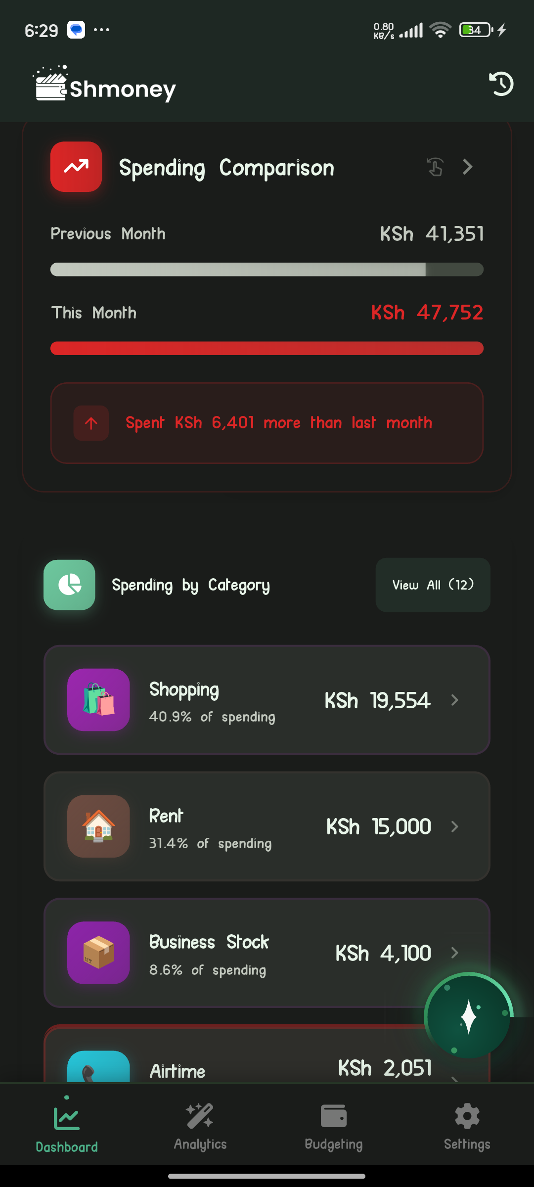MPESA transaction list view