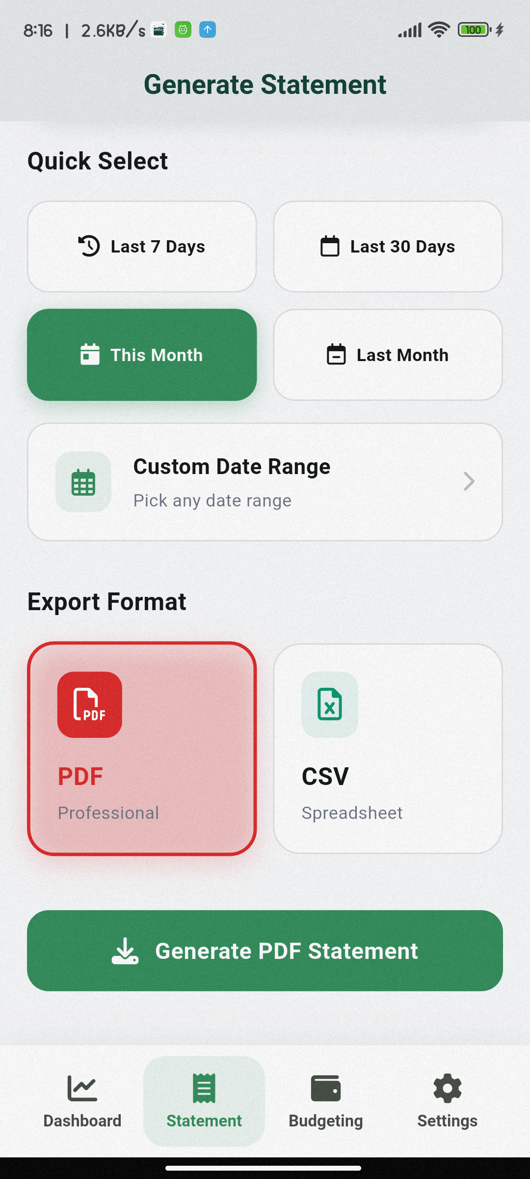 MPESA statements view